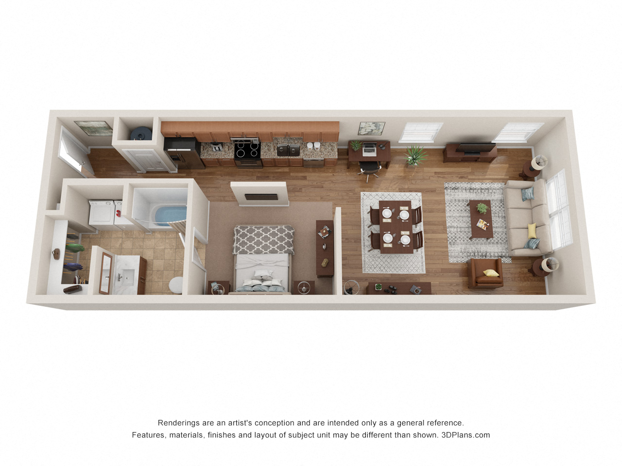 Floor plan for studio, 1 bath, 723 sqft